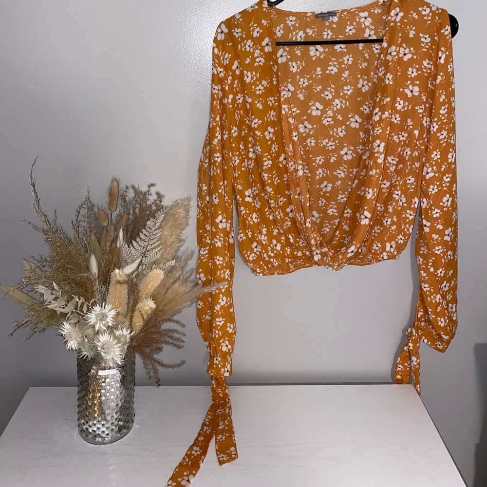 Low Cut, Yellow Floral Long Sleeve Blouse